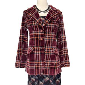 Vintage burgundy plaid velvety jacket